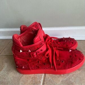 J75 Jump Soros Red Studded Spiked High Top Sneakers 
Mens Sz 13
New, no box​